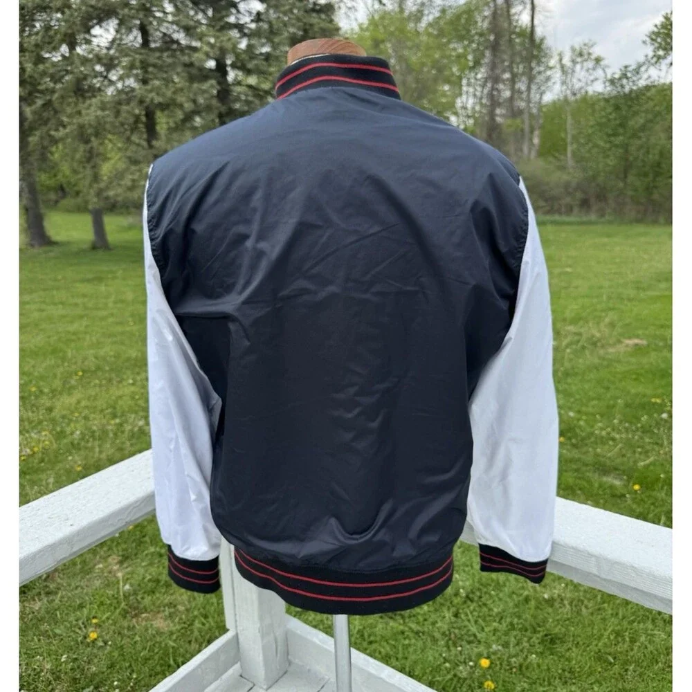 Hollister Varsity Jacket Small Black White Bomber LA Sherpa Lined Rose Patch